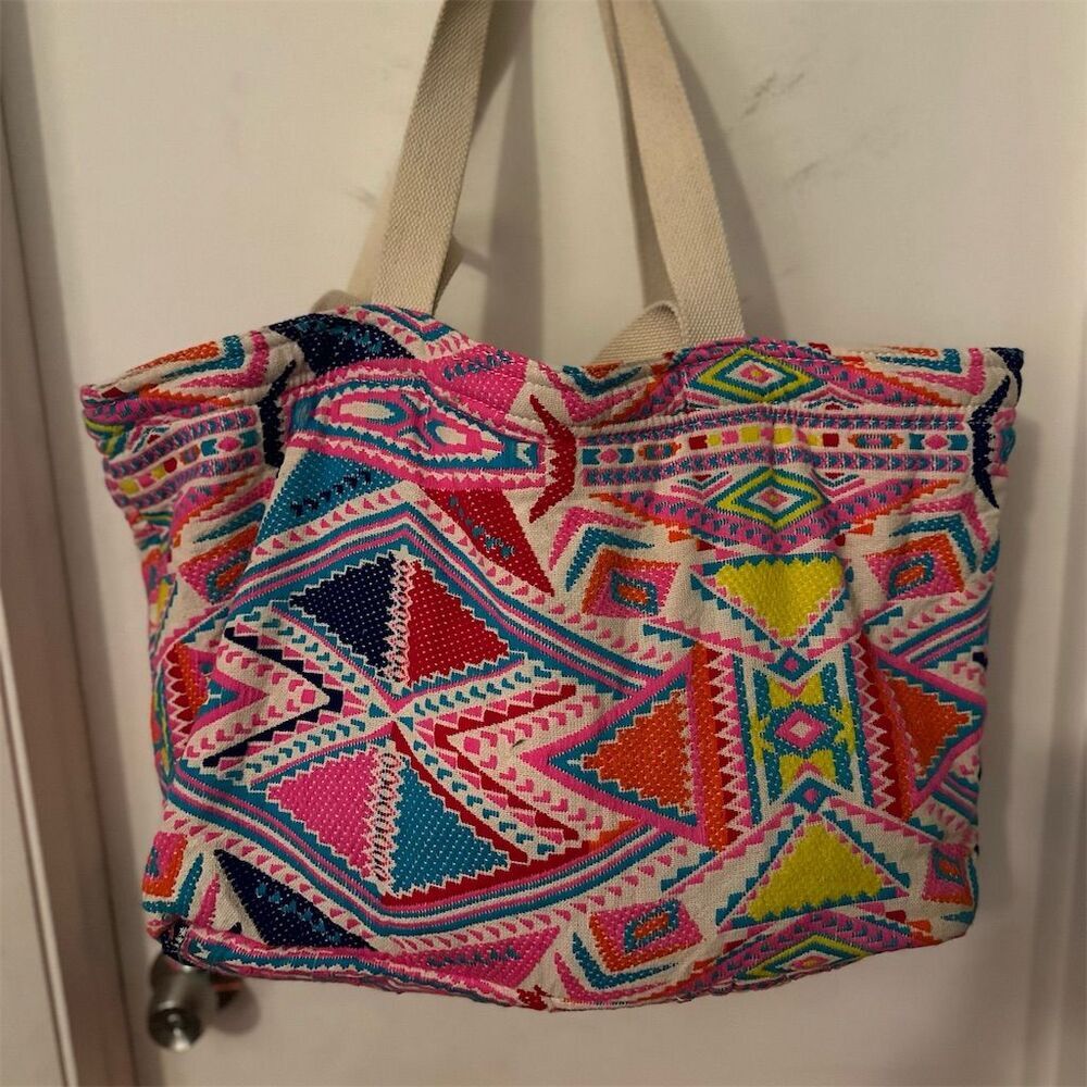 Vintage Addiction Pink Geometric Tote Bag & Pouch Set